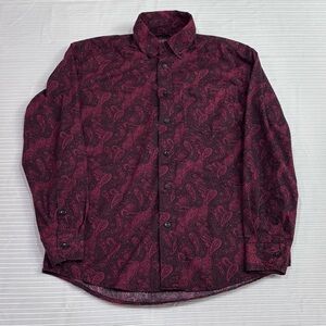 Roper Men's Burgundy Wine Paisley Print Long Sleeve Small